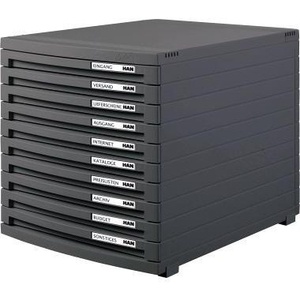 HAN CONTUR 10-<b>Drawer</b> Desktop Organizer Dark Gray Polystyrene Housing & <b>Drawers</b> Compatible with DIN A4 B4 C4 Sizes - Product Image 1
