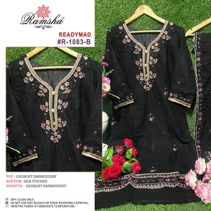 Traje de Pakistán ready made de diseñador de bordado Georgette floreciente de aspecto elegante de proveedor indio a precio a granel - Product Image 3