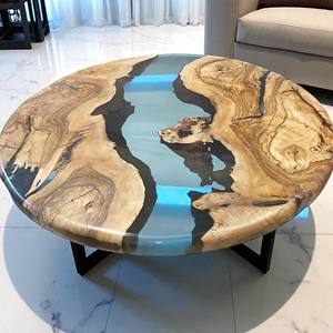<b>Epoxy</b> Resin Round <b>Table</b> Natural Solid Wood River Coffee or Dining <b>Table</b> Centerpiece Handmade Customizable Furniture - Product Image 1
