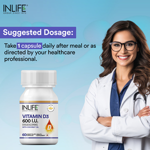 INLIFE วิตามิน D3 600 IU อาหารเสริมโคลแคลซิเฟโรลพร้อมน้ํามันมะพร้าวเพื่อการดูดซึมที่ดีขึ้น สําหรับผู้ชายและผู้หญิง ทนทาน บํารุงกระดูก - Product Image 5