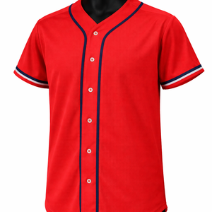 Camiseta de Béisbol Roja Personalizada con Botones, Lisa, Transpirable, de Secado Rápido, con Malla, Uniforme de Equipo - Product Image 1