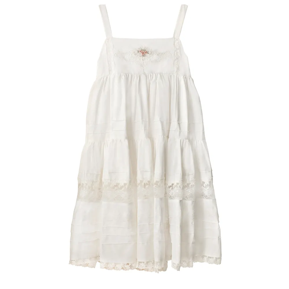 El nakışı çiçek ve bağlayın dantel yaz koleksiyonu bebek kız elbise Trendy beyaz kolsuz neckless-alula elbise
