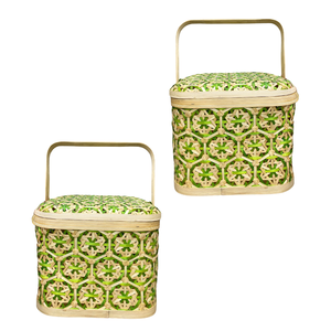 Paniers de rangement rustiques en bambou tressés à la main, panier de rangement pour fruits, pour cadeaux décoratifs, motif floral, Vietnam - Product Image 1