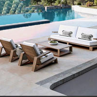 Ensemble canapé individuel et table basse en bois massif pour extérieur, idéal pour cour, hôtel, gîte, balcon, salon et loisirs