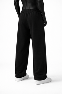 Pantalones de chándal negros personalizados de pierna recta para hombre, cintura elástica, ajuste holgado, bajo abierto, pantalones de descanso, venta al por mayor OEM - Product Image 2