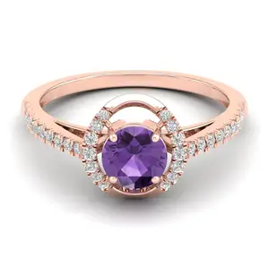 Fijne Sieraden Zeer Mode High-End Licht Luxe Edelsteen Amethist Echt Gouden Diamanten Ring 14K Rose Massief Gouden Ring