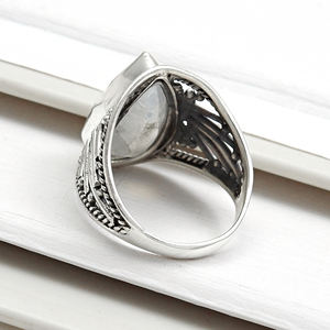 Stylish Solid 925 Sterling <b>Silver</b> Handmade Dainty <b>Rings</b> with Natural Rainbow Moonstone Gemstone Fine <b>Statement</b> Jewelry for Her - Product Image 2