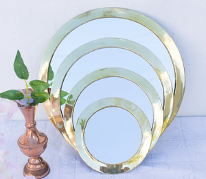 Miroir rond en laiton marocain, décoration murale miroir rond, miroir rond doré fait main, cadeau de pendaison de crémaillère - Product Image 1