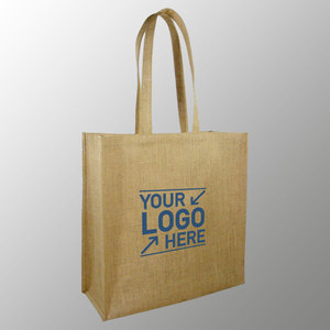 Sac en jute naturel écologique avec logo imprimé poignées en toile de coton teint rembourrées avec corde à l'intérieur - Product Image 1
