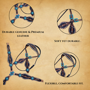 Cabestro y pechopetral de cuero occidental de primera calidad, tallados a mano con motivos florales y costuras blancas. - Product Image 4