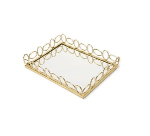 Plateau miroir décoratif de Noël en gros avec plateau de service en or de luxe à texture parfaite en métal poli. - Product Image 4
