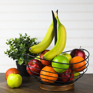 Modern Farmhouse Kitchen Fruit <b>Basket</b> with Banana Hanger Stand for Countertop <b>Storage</b> - Product Image 3