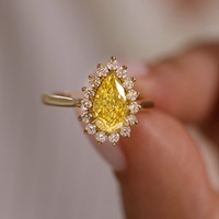 Bague de fiançailles et de mariage de luxe pour femme en or 10K 14K 18K avec diamant de laboratoire fantaisie jaune vif taille poire de 2,00 carats certifié IGI