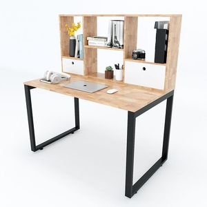 Escritorio de trabajo combinado con estante de pata de hierro de madera de caucho (70x120x135cm Ideal para oficinas en el hogar y salas de estudio BLV033 - Product Image 5