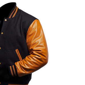 แจ็กเก็ตเบสบอลแขนหนังสำหรับผู้ชายเสื้อแจ็คเก็ตขนสัตว์100% เรียบ - Product Image 2