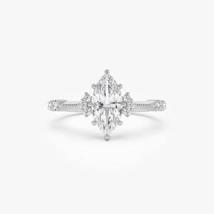 Bague vintage Art Déco en or 14 carats avec diamant de laboratoire taille marquise, 1,10 carat total, couleur E-F, pureté VS, sur mesure pour femme - Product Image 2