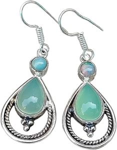 Boucles d'oreilles pour femmes Naturel Aqua Calcédoine Gemme Noël Mariage Fiançailles Bijoux Faits À La Main Boucle D'oreille En Argent Sterling 925 - Product Image 3