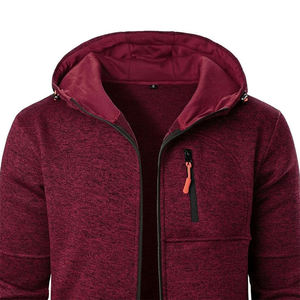 เสื้อฮู้ดแบบซิปสีพื้นสำหรับผู้ชายเสื้อแนวสตรีทแขนยาวสีแดงเข้มมีสามกระเป๋าสำหรับผู้ใหญ่ - Product Image 6