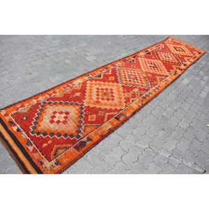 Alfombra Vintage, Alfombra Turca de 2.8x13.7 pies, Alfombra de Lana con Diseño Ombré Naranja - Product Image 3