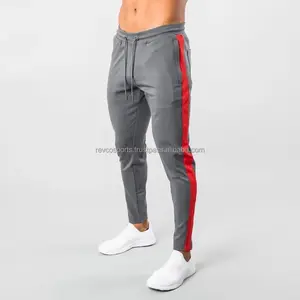 时尚设计休闲风格条纹运动裤男士运动经典慢跑者拉绳腰灰色红色条纹运动裤男士