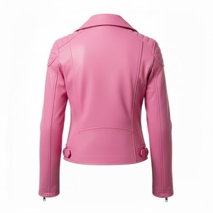 Chaqueta de Motociclista de Cuero Rosa de Invierno para Mujer, Personalizada, al por Mayor, Precio de Fábrica, Estilo Motero Genuino, Ropa de Moda Femenina, OEM - Product Image 3
