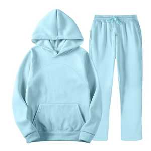 Survêtement 2 pièces pour hommes, survêtement à capuche en polaire fine, sweat à capuche de base solide et pantalon de survêtement à taille élastique - Product Image 2