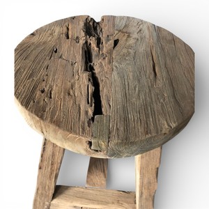 Taburete Rústico de Madera de Teca Reciclada, Hecho a Mano, Ecológico, Diseño Antiguo Japonés para Dormitorio, Apartamento, Sala de Estar, Entrada - Product Image 5