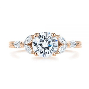 High-quality Vintage Custom Round Cut <b>Cluster</b> Moissanite Engagement Ring Tri-leaf Marquise Design 18K Gold GRA Certified - Product Image 1
