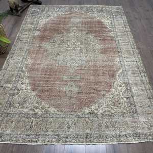 Rug, 6.3x9.2 ft Turkish Rug, <b>Brown</b> Plants & trees Rug <b>Wool</b> - Product Image 1