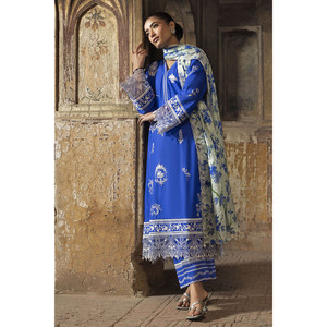 Ensemble de costume 3 pièces brodé pour femme en tissu lawn avec dupatta imprimé à motifs et bordure de pantalon brodée DN-62023 - Product Image 5