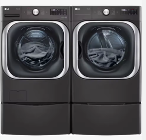 Ensemble lave-linge frontal et sèche-linge électrique neuf de qualité supérieure avec meuble de rangement à tiroirs en acier noir - Product Image 4