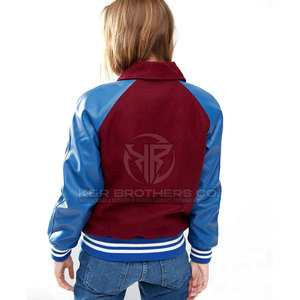Mode femmes manches en cuir Varsity Jacket confortable rétro Bomber vêtements d'extérieur pour club de sport Look décontracté - Product Image 5
