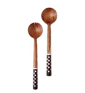 Ensemble de service à salade en bois de qualité alimentaire taille et design personnalisés avec poignée imprimée en émail service à salade ustensiles de cuisine meilleure vente - Product Image 4