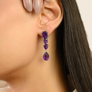 925 Sterling <b>Silver</b> Natural Amethyst Mix Shape <b>Dangle</b> <b>Earrings</b> For Wedding and Gifts February Birthstone <b>Earrings</b> - Product Image 2