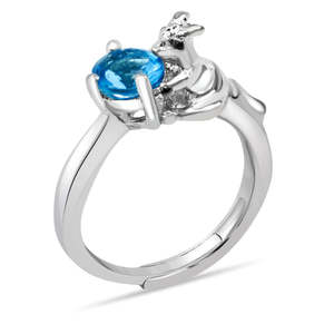 NOVAMART Fine Australian Kangaroo <b>925</b> <b>Silver</b> <b>Ring</b> Blue AD Free Size Rose Gold Plated Oval Cut Natural Gemstones Inlay Fashionabl - Product Image 1