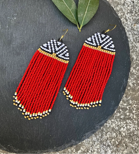 Long <b>Red</b> Beaded Fringe Native - Fringe <b>Earring</b> - Product Image 3
