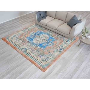 Tapis à motifs bleus et oranges : Tapis antidérapant de style Oushak, tapis en chenille - Product Image 4