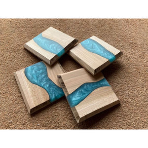 Modern Round Wooden <b>Drink</b> <b>Coasters</b> With White Resin Vintage Handmade Acacia Wood Resin <b>Coaster</b> Set With Holder <b>For</b> Home Decor - Product Image 6