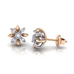 Pendientes de Oro de 14K con Certificado GIA, Diseño Floral, 10 Diamantes Reales con Calidad IJ-SI GH-SI EF-SI, 0.07ct de Cuarataje Total, Oro Blanco, Rosa y Amarillo - Product Image 1