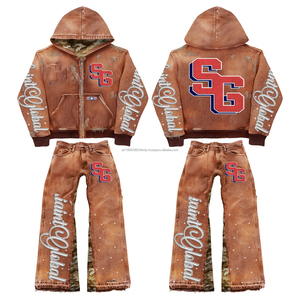 Chándal Deportivo Holgado para Hombre, Estilo Urbano, Lavado Ácido, con Pedrería, Impresión Serigrafiada Desgastada de Alta Calidad, Personalizado 2026 - Product Image 5