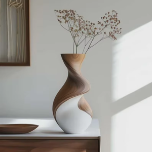Vase de table en bois dur naturel fait main au design moderne et minimaliste pour la décoration de salon, chambre, bureau et maison - Product Image 1