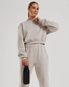 Sudadera de mujer con cuello redondo recortada con piedra y logotipo personalizado, sudadera con hombros caídos y puños acanalados y dobladillo para mujer, sudadera de gran tamaño - Product Image 6