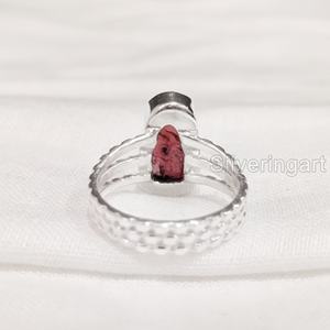 เครื่องประดับหินหยาบผู้หญิงแหวนโกเมนธรรมชาติพลอยดิบ janawuary birthary band doted เครื่องประดับปาร์ตี้925แหวนเงินสเตอร์ลิง - Product Image 5