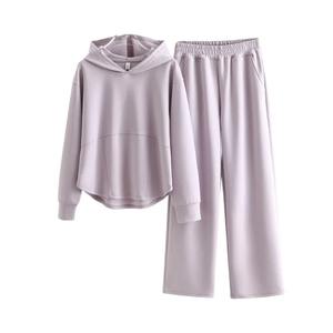 Ensemble 2 pièces surdimensionné à épaules tombantes Sweat à capuche décontracté de couleur unie avec pantalon de survêtement Sweat-shirt d'hiver Joggers avec techniques lavées - Product Image 4