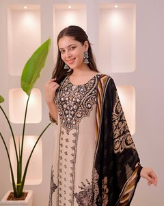 Nouvelle arrivée, costume pakistanais Maslin de qualité supérieure avec un véritable travail de miroir, Salwar Kameez de designer pour la vente à l'exportation - Product Image 3