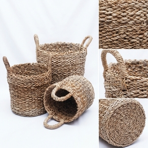 Ensemble de paniers de rangement en écorce de bananier naturelle, tressage épais, poignée en forme d'arche, pot cylindrique, décoration artistique pure pour la maison, artisanat - Product Image 3