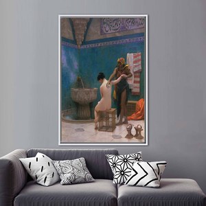 Elegant Printed Canvas: Leon Gerome's The Bath Artwork Reproduction,White <b>Framed</b> - Product Image 1