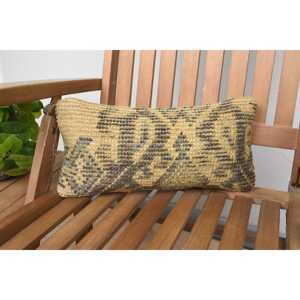 <b>Beige</b> Kantha Patchwork Wool Pillow 8x16 Inch Rustic Floral <b>Throw</b> Pillow with Vintage Embroidered Print Premium Style Portable - Product Image 1