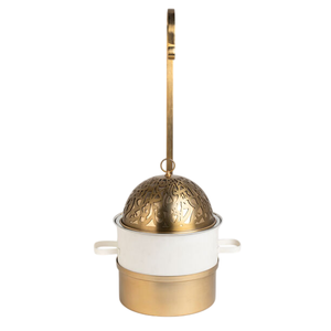 Olla caliente redonda de metal sólido de bronce duradero con soporte 3L plato para servir comida Ideal para hoteles restaurantes y comedor en casa - Product Image 1