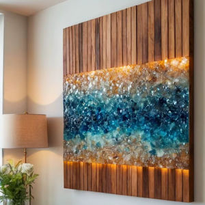 Calcomanía de Pared de Resina Epoxi de Lujo para Decoración, Tablero de Pared de Paisaje Moderno Hecho a Mano en Madera, Diseño Natural para Interiores de Habitaciones con LED - Product Image 1